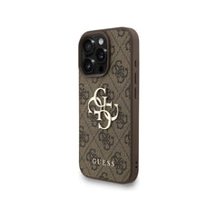 Guess Funda para iPhone 16 Pro – Carcasa de Polipiel Marrón con Logo 4G Clásico y Correa de Perlas, Protección Anticaídas y Ajuste Preciso