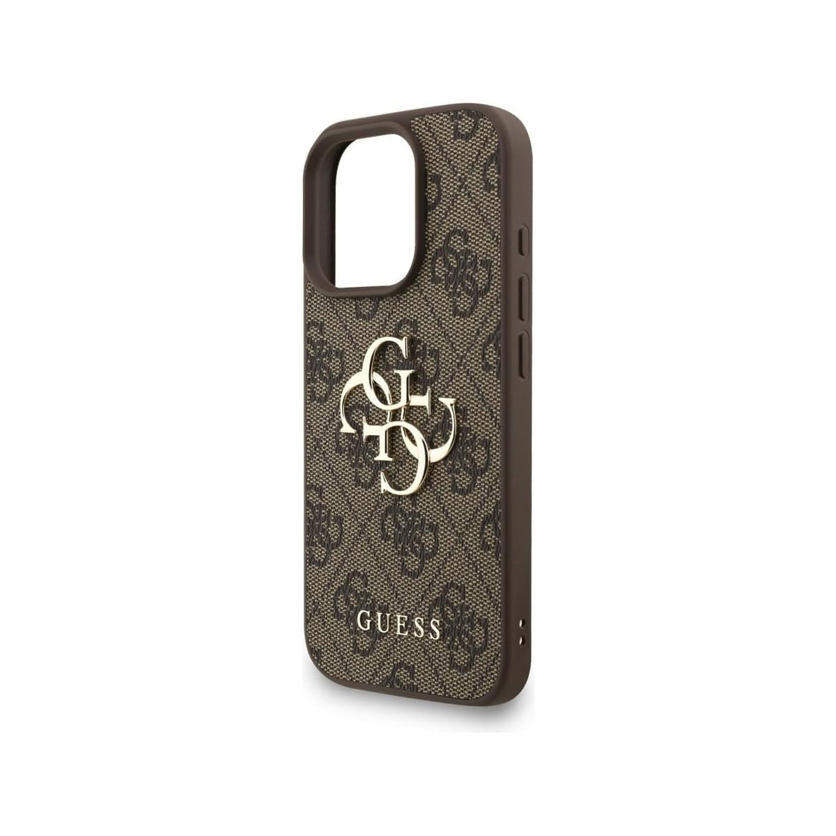 Guess Funda de Polipiel Logo 4G Clásico para iPhone 16 Pro con Correa de Perlas y Protección Anticaídas, Marrón