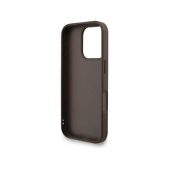 Guess Funda para iPhone 16 Pro – Carcasa de Polipiel Marrón con Logo 4G Clásico y Correa de Perlas, Protección Anticaídas y Ajuste Preciso