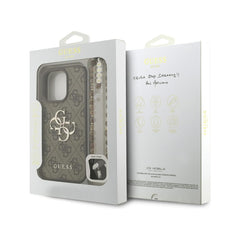 Guess Funda para iPhone 16 Pro – Carcasa de Polipiel Marrón con Logo 4G Clásico y Correa de Perlas, Protección Anticaídas y Ajuste Preciso