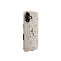 GUESS Funda para iPhone 16 – Carcasa de Polipiel Rosa con Logo 4G Clásico y Correa de Perlas, Diseño Elegante y Ajuste Preciso
