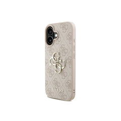GUESS Funda para iPhone 16 – Carcasa de Polipiel Rosa con Logo 4G Clásico y Correa de Perlas, Diseño Elegante y Ajuste Preciso