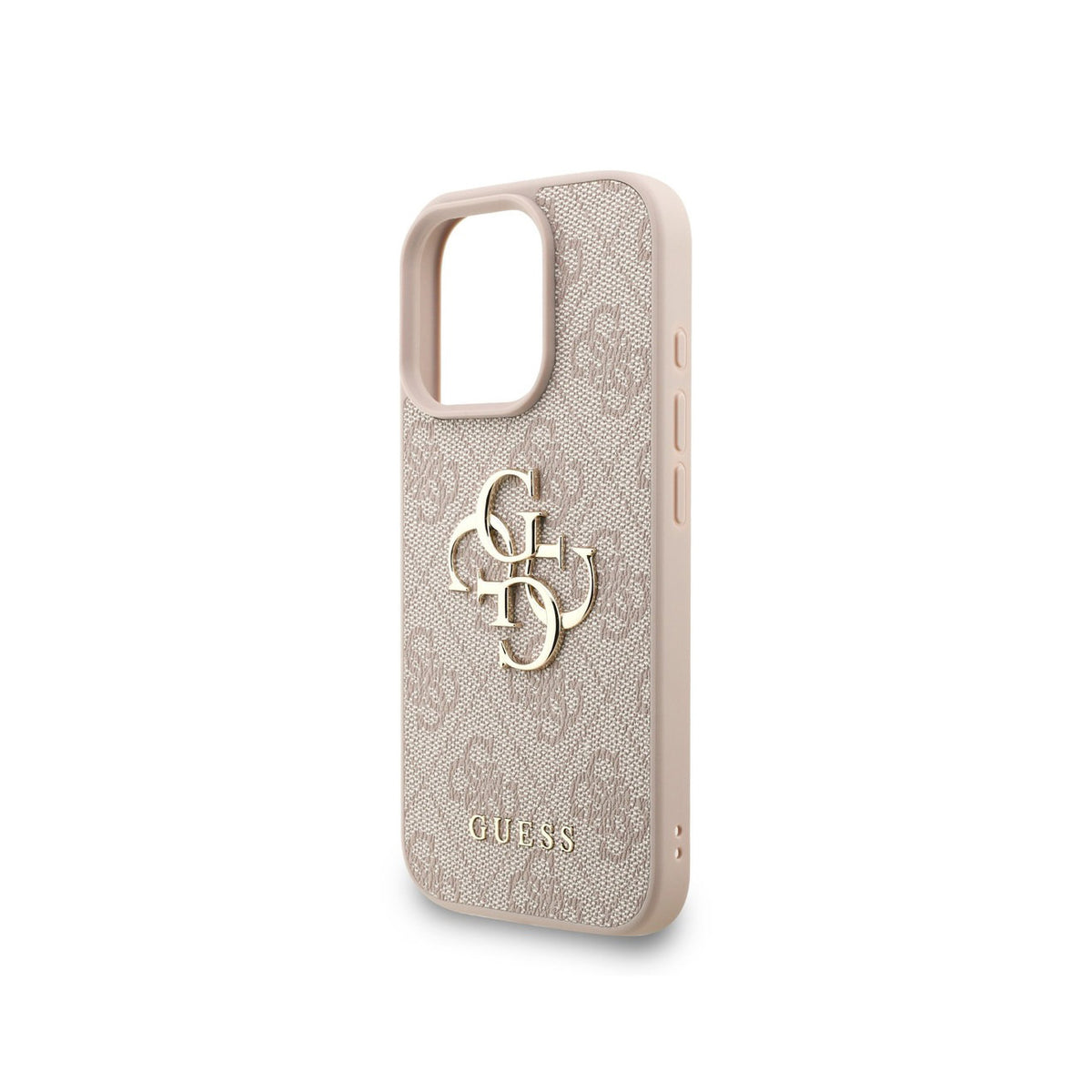 GUESS Funda de Polipiel Logo 4G Clásico para iPhone 16 Pro con Correa de Perlas y Protección Anticaídas, Rosa