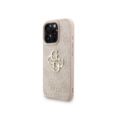GUESS Funda de Polipiel Logo 4G Clásico para iPhone 16 Pro Max con Correa de Perlas y Protección Anticaídas, Rosa