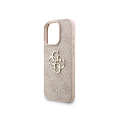GUESS Funda de Polipiel Logo 4G Clásico para iPhone 16 Pro Max con Correa de Perlas y Protección Anticaídas, Rosa