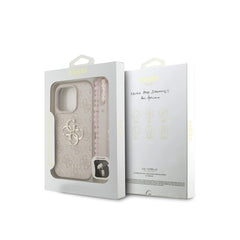 GUESS Funda de Polipiel Logo 4G Clásico para iPhone 16 Pro Max con Correa de Perlas y Protección Anticaídas, Rosa