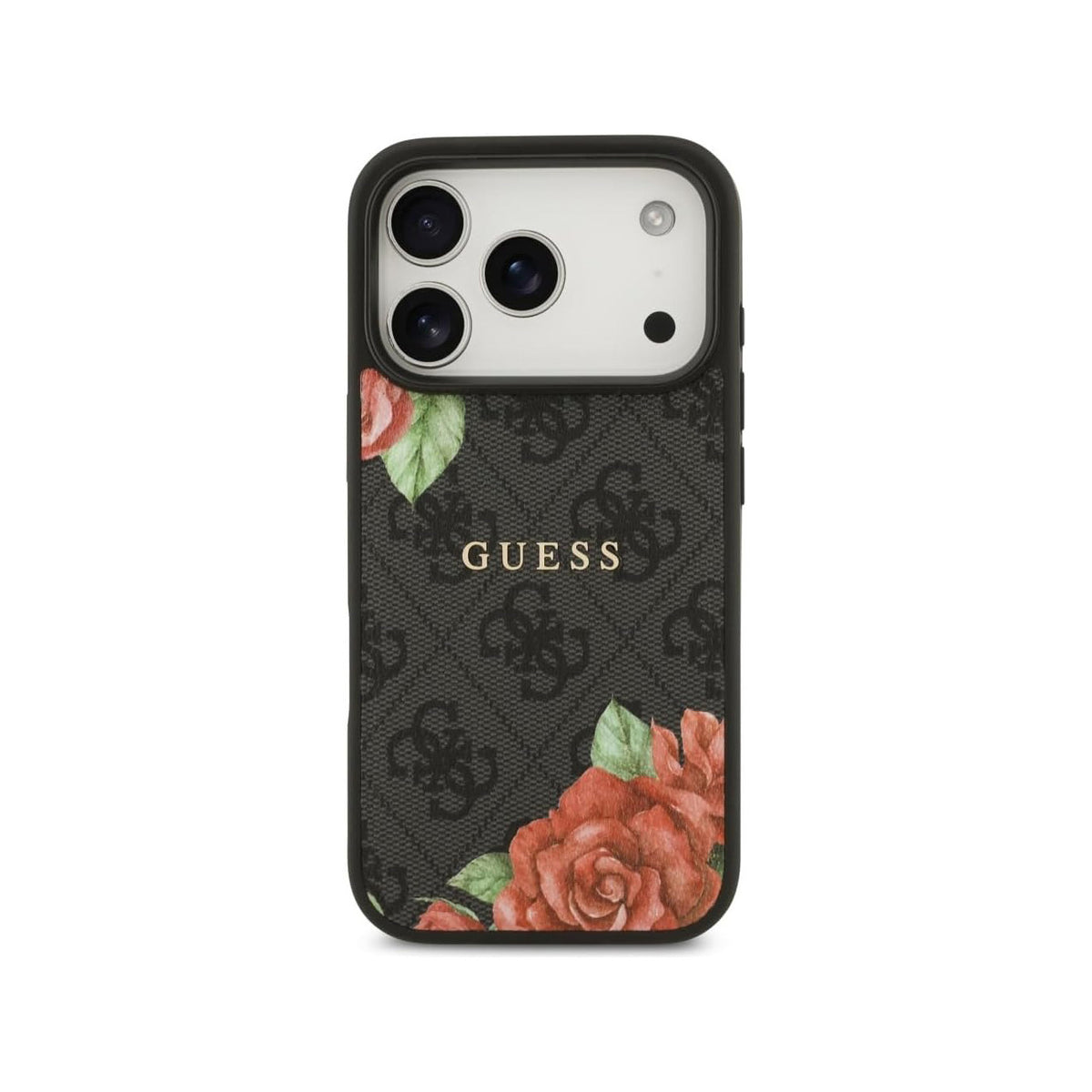 Guess Funda Estampado 4G Flores para iPhone 17 Pro Max/18 Pro Max Compatible con MagSafe y Protección Anticaídas, Negra