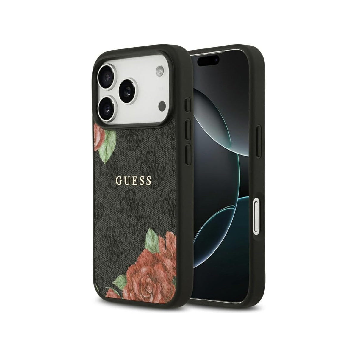 Guess Funda Estampado 4G Flores para iPhone 17 Pro Max/18 Pro Max Compatible con MagSafe y Protección Anticaídas, Negra