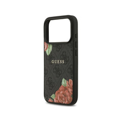 Guess Funda para iPhone 17 Pro Max – Carcasa Compatible con MagSafe con Estampado 4G Flores Negro, Protección Anticaídas y Ajuste Preciso