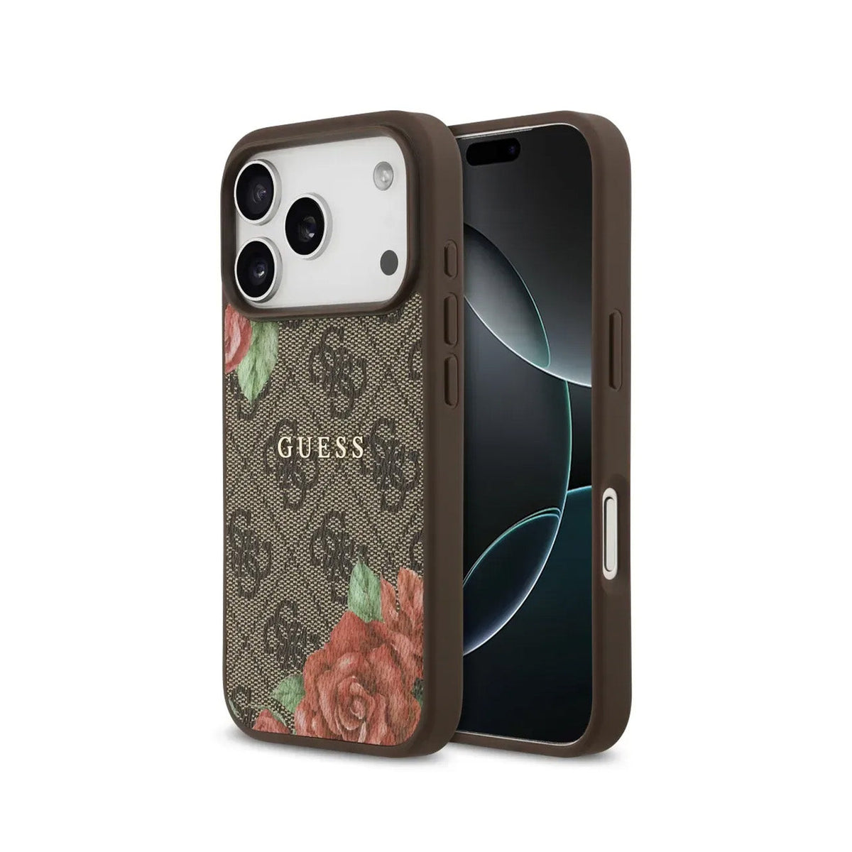 GUESS Funda Estampado 4G Flores para iPhone 17 Pro/18 Pro Compatible con MagSafe, Marrón
