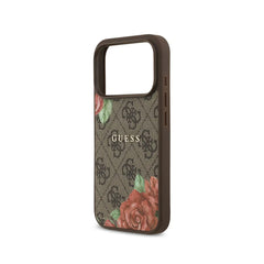 GUESS Funda para iPhone 17 Pro – Carcasa con MagSafe Estampado 4G Flores Marrón, Diseño Elegante y Ajuste Preciso