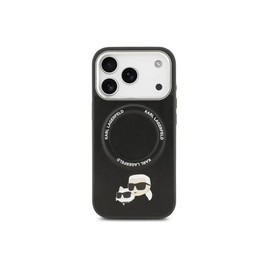 KARL LAGERFELD Funda para iPhone 17 Pro – Carcasa de PU con MagSafe Negra con Pins K&C, Diseño Elegante y Ajuste Preciso