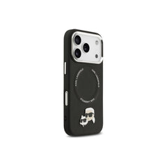 KARL LAGERFELD iPhone 17 Pro Max Case - Black PU Case with MagSafe with K&C Pins, Elegant Design and Precise Fit