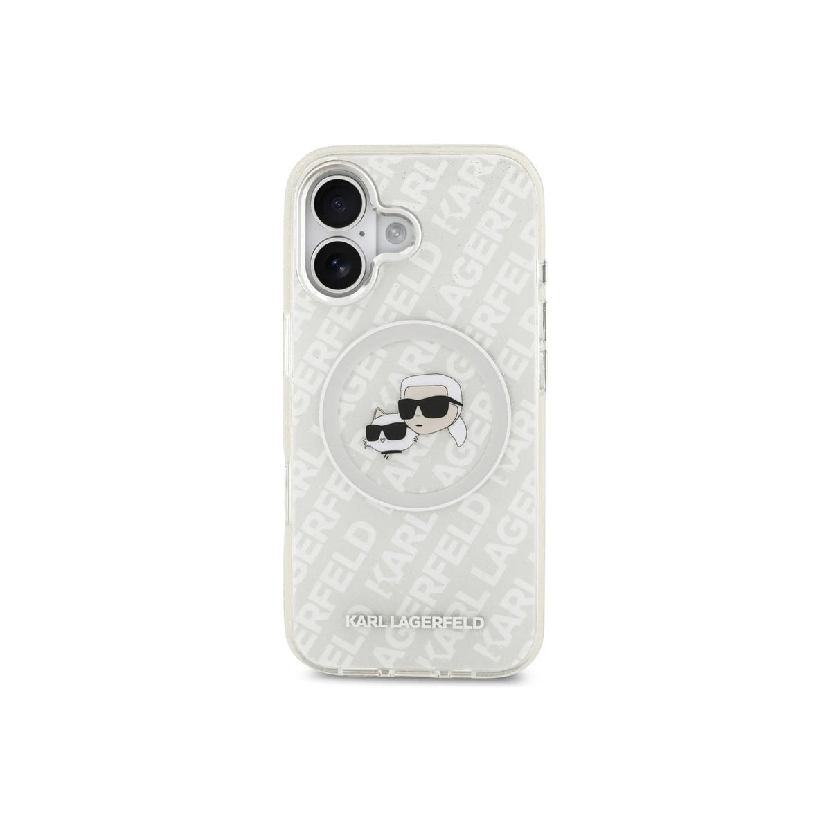 KARL LAGERFELD Funda con Logo Karl & Choupette Brillante para iPhone 17 Compatible con MagSafe, Gris
