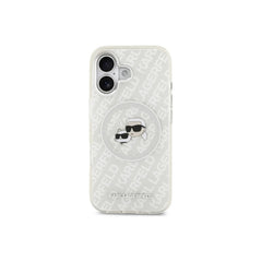 KARL LAGERFELD Funda con Logo Karl & Choupette Brillante para iPhone 17 Compatible con MagSafe, Gris