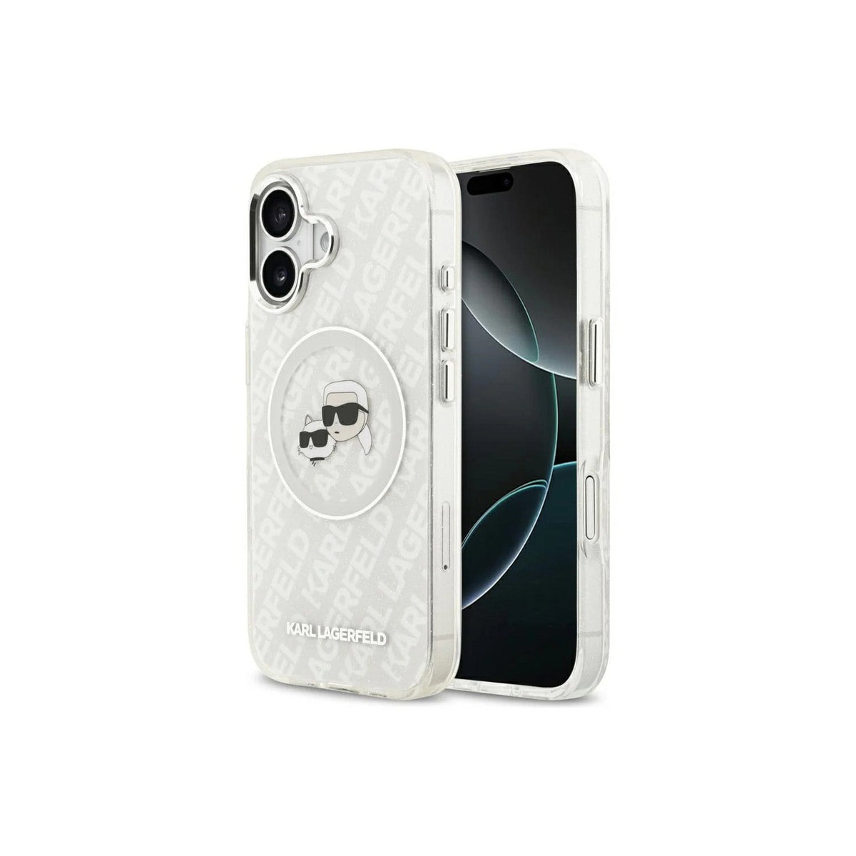 KARL LAGERFELD Funda con Logo Karl & Choupette Brillante para iPhone 17 Compatible con MagSafe, Gris