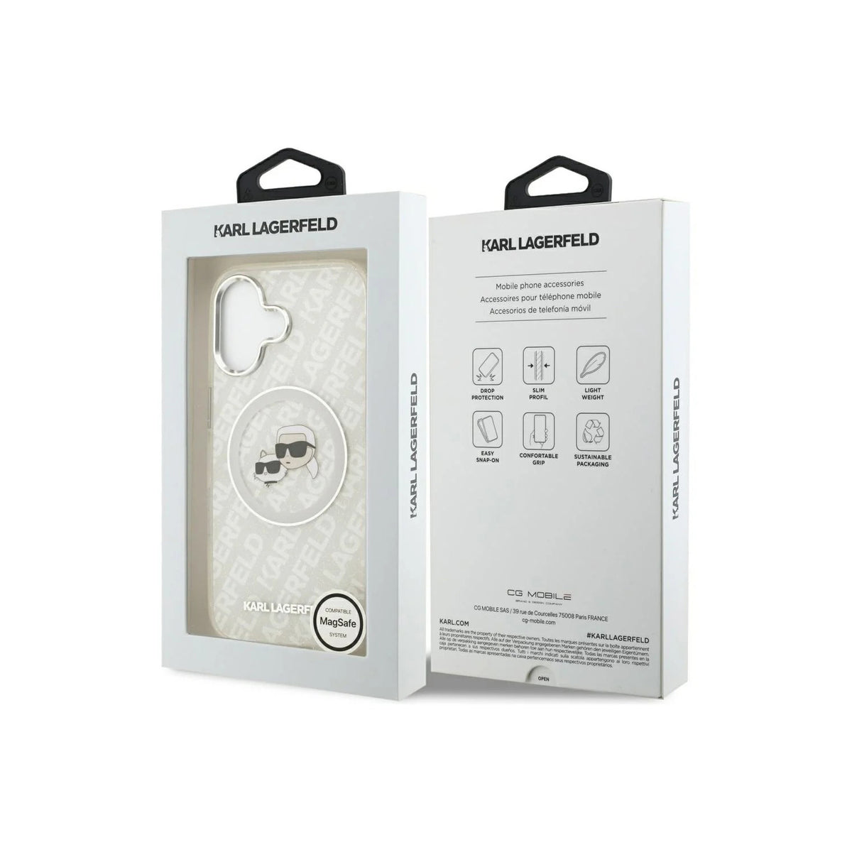 KARL LAGERFELD Funda con Logo Karl & Choupette Brillante para iPhone 17 Compatible con MagSafe, Gris