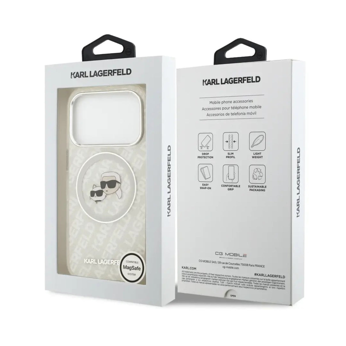 KARL LAGERFELD iPhone 17 Pro Case - IML Case with MagSafe Grey with Shiny K&C Logo, Elegant Design and Precise Fit