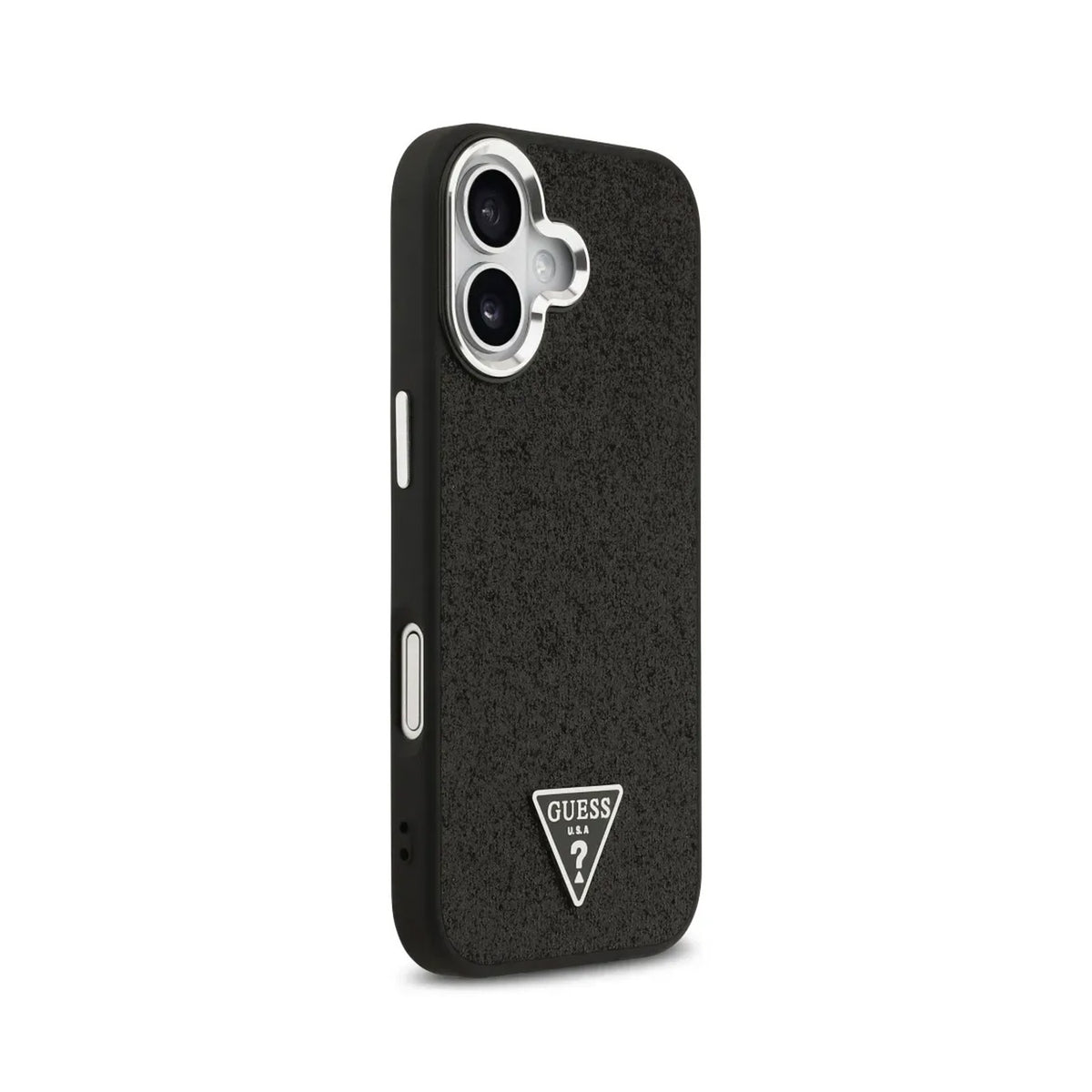 Guess Funda de Polipiel con Purpurina para iPhone 17 Compatible con MagSafe y Protección Anticaídas, Negra