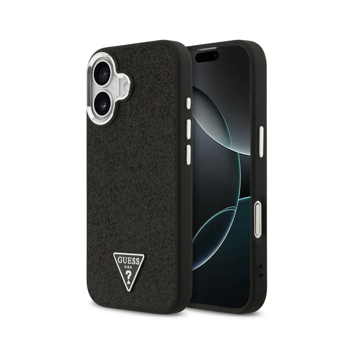 Guess Funda de Polipiel con Purpurina para iPhone 17 Compatible con MagSafe y Protección Anticaídas, Negra