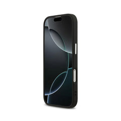Guess Funda de Polipiel con Purpurina para iPhone 17 Compatible con MagSafe y Protección Anticaídas, Negra