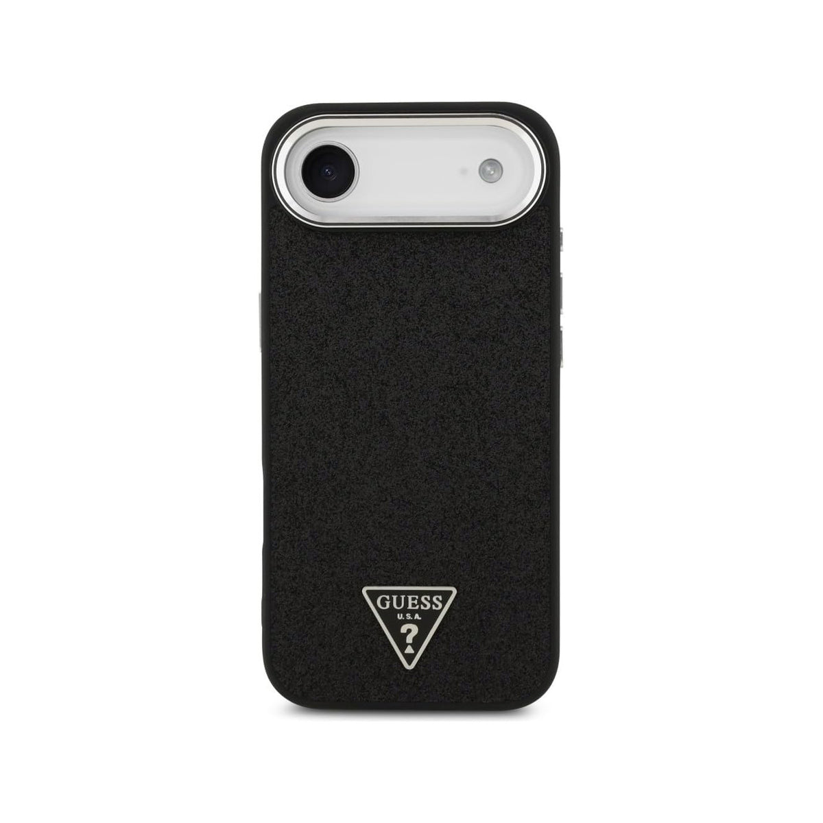 Guess Funda de Polipiel con Purpurina para iPhone Air Compatible con MagSafe y Protección Anticaídas, Negra