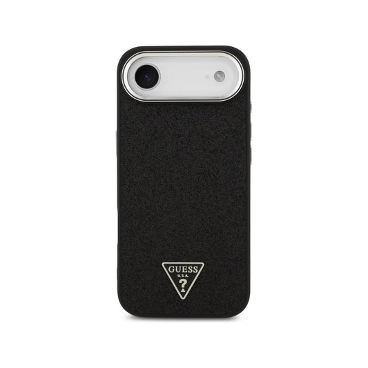Guess Funda para iPhone Air – Carcasa de Polipiel con Purpurina Negra Compatible con MagSafe, Protección Anticaídas y Ajuste Preciso