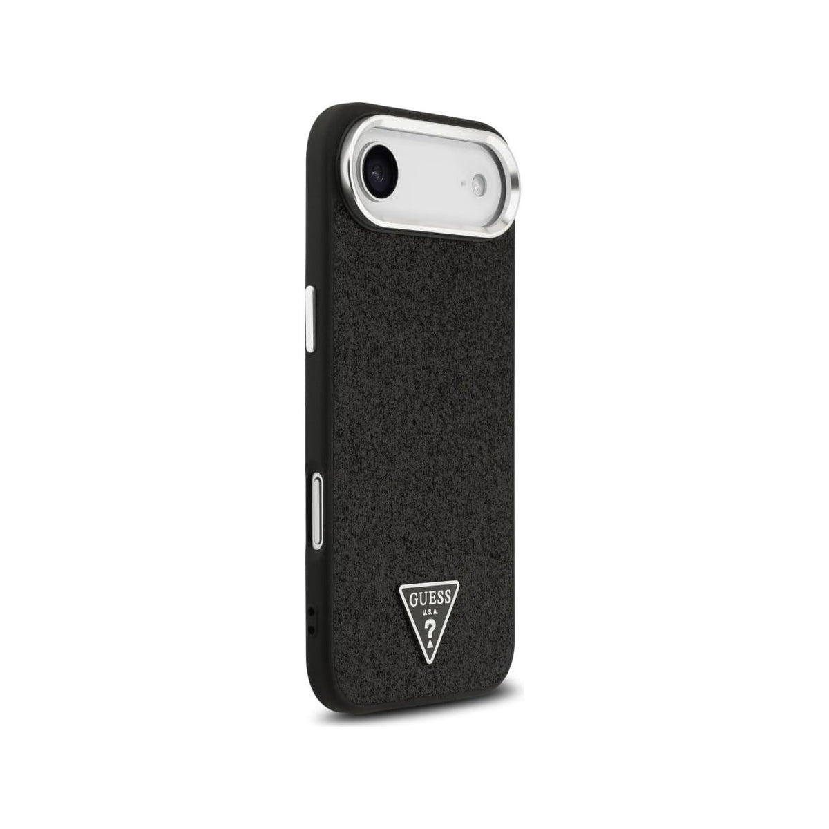 Guess Funda de Polipiel con Purpurina para iPhone Air Compatible con MagSafe y Protección Anticaídas, Negra