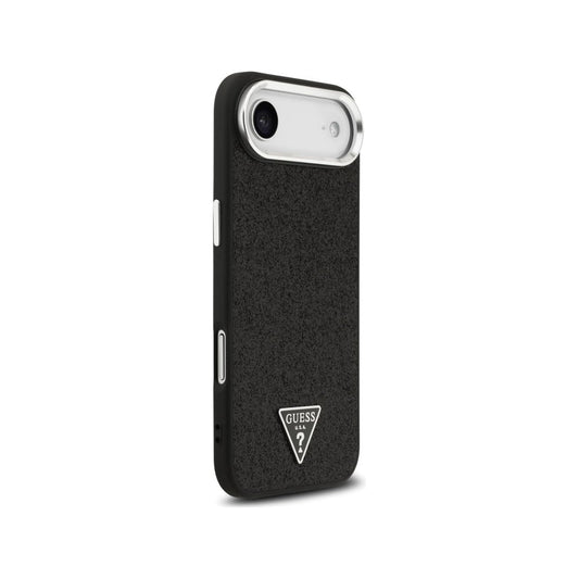 Guess Funda para iPhone Air – Carcasa de Polipiel con Purpurina Negra Compatible con MagSafe, Protección Anticaídas y Ajuste Preciso