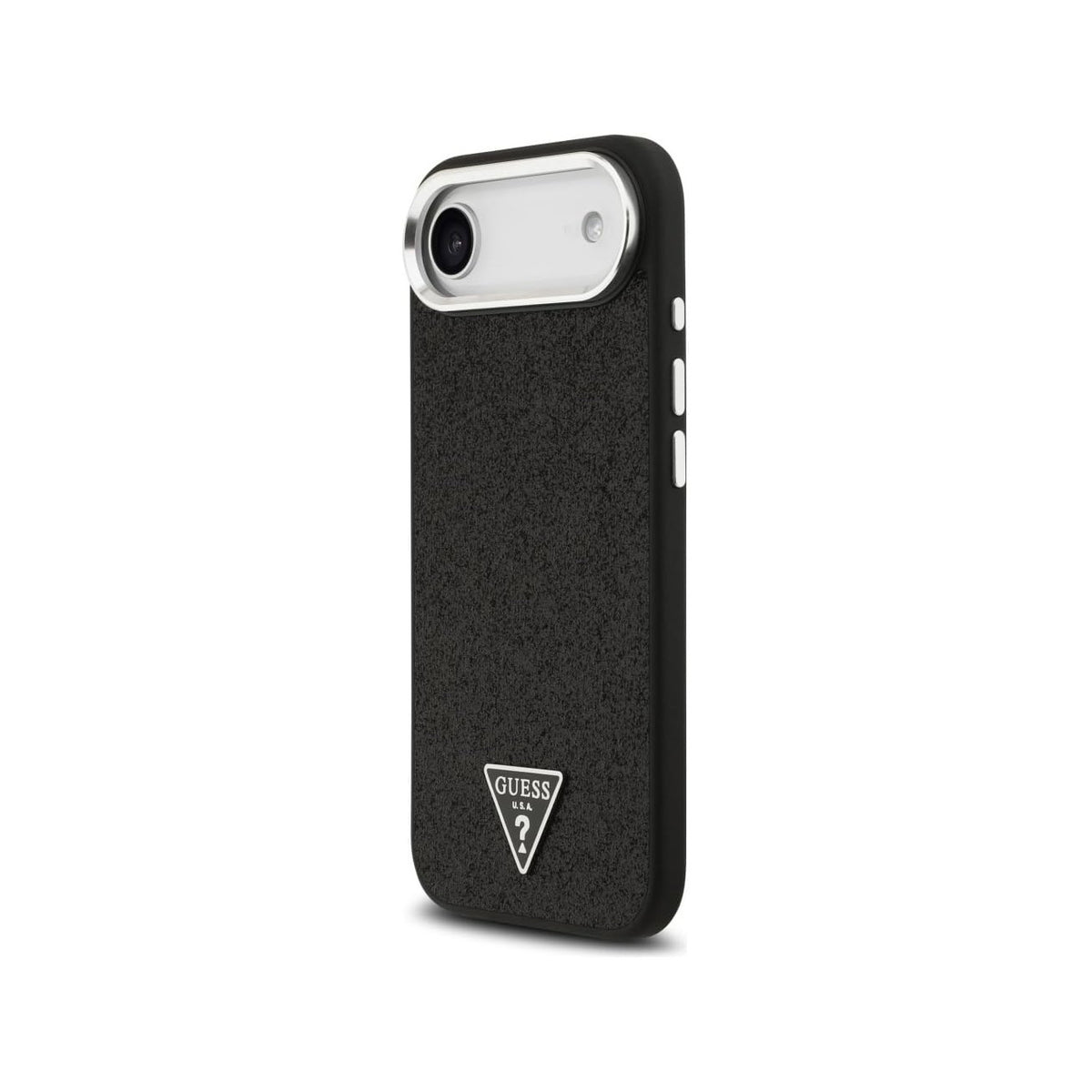 Guess Funda de Polipiel con Purpurina para iPhone Air Compatible con MagSafe y Protección Anticaídas, Negra