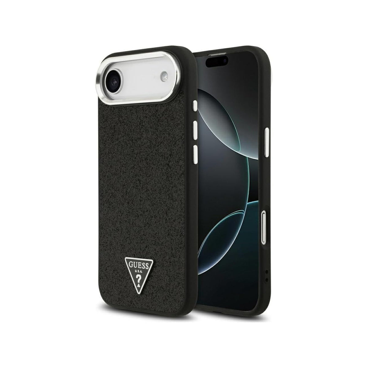 Guess Funda de Polipiel con Purpurina para iPhone Air Compatible con MagSafe y Protección Anticaídas, Negra