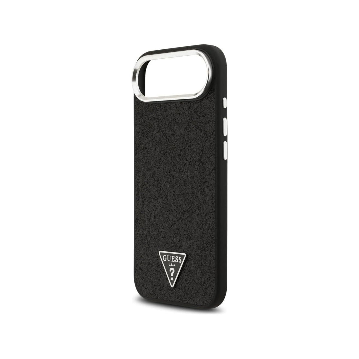 Guess Funda de Polipiel con Purpurina para iPhone Air Compatible con MagSafe y Protección Anticaídas, Negra