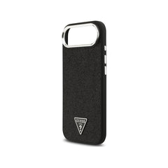 Guess Funda de Polipiel con Purpurina para iPhone Air Compatible con MagSafe y Protección Anticaídas, Negra