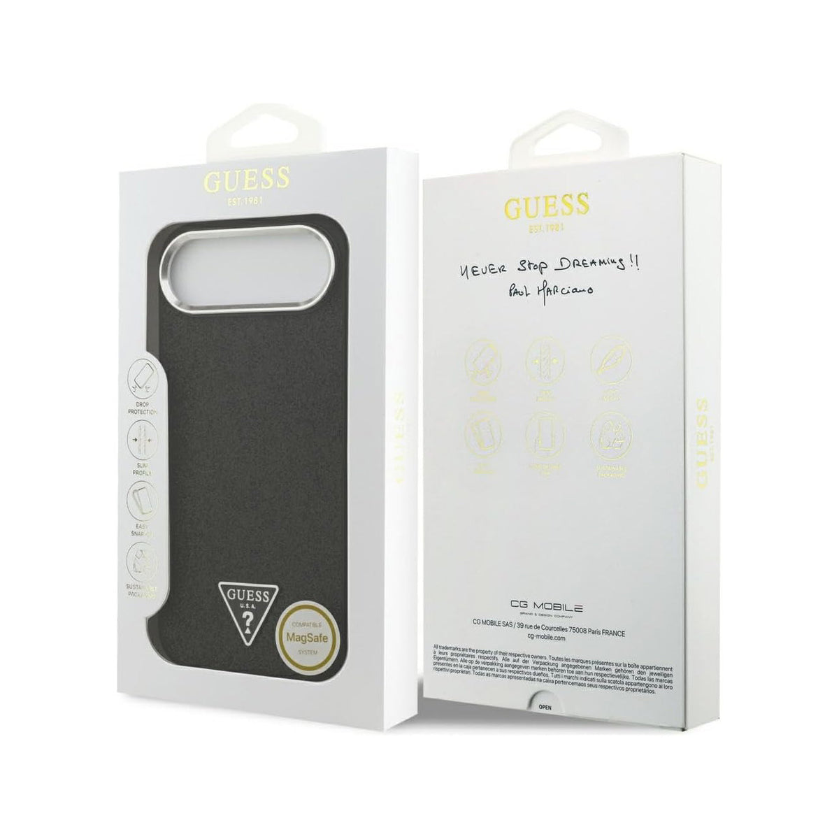 Guess Funda de Polipiel con Purpurina para iPhone Air Compatible con MagSafe y Protección Anticaídas, Negra