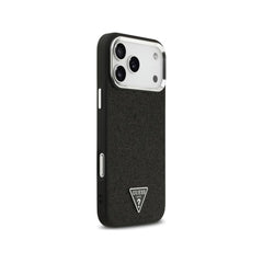 Guess Funda de Polipiel con Purpurina para iPhone 17 Pro Compatible con MagSafe y Protección Anticaídas, Negra