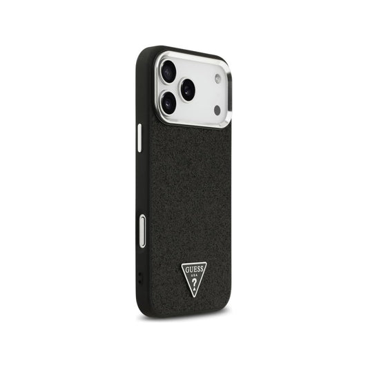 Guess Funda para iPhone 17 Pro Max – Carcasa de Polipiel con Purpurina Negra Compatible con MagSafe, Protección Anticaídas y Ajuste Preciso