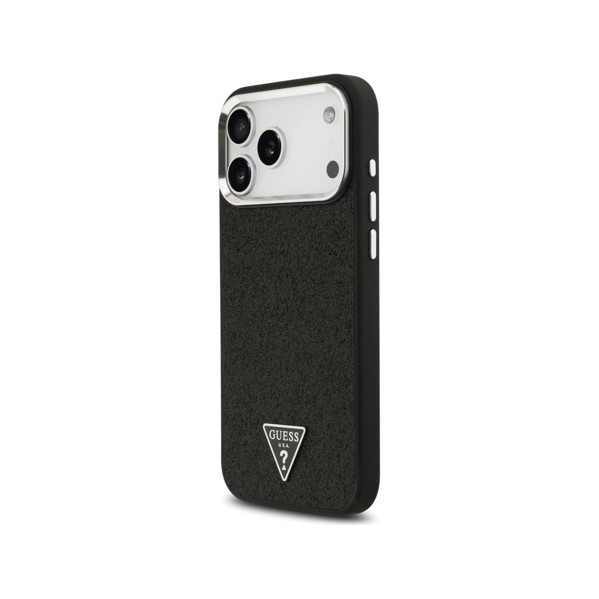Guess Funda de Polipiel con Purpurina para iPhone 17 Pro Max/18 Pro Max Compatible con MagSafe y Protección Anticaídas, Negra