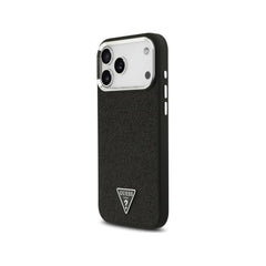 Guess Funda de Polipiel con Purpurina para iPhone 17 Pro Max Compatible con MagSafe y Protección Anticaídas, Negra
