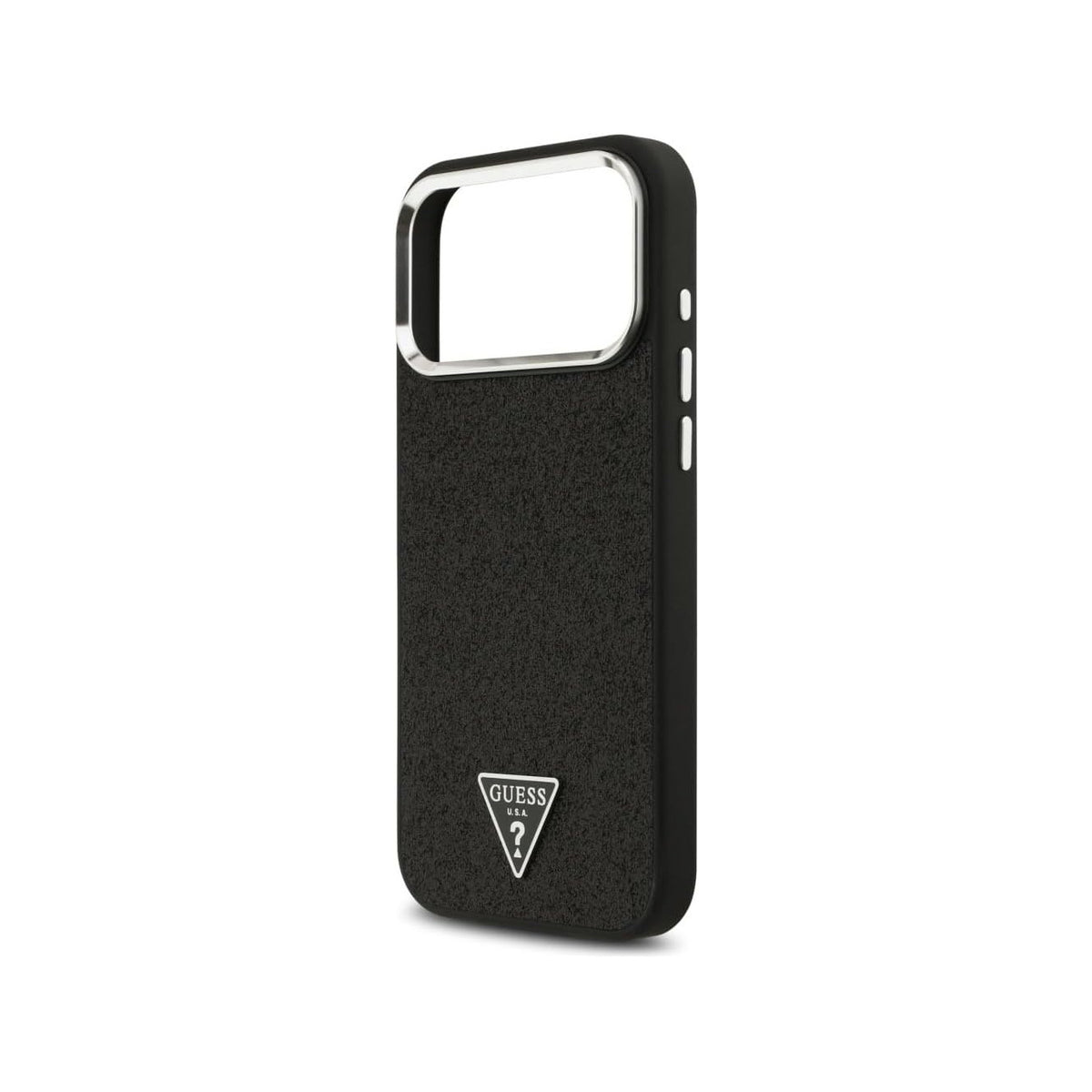 Guess Funda de Polipiel con Purpurina para iPhone 17 Pro Compatible con MagSafe y Protección Anticaídas, Negra
