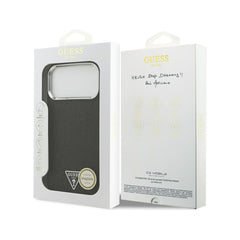 Guess Funda de Polipiel con Purpurina para iPhone 17 Pro Max Compatible con MagSafe y Protección Anticaídas, Negra