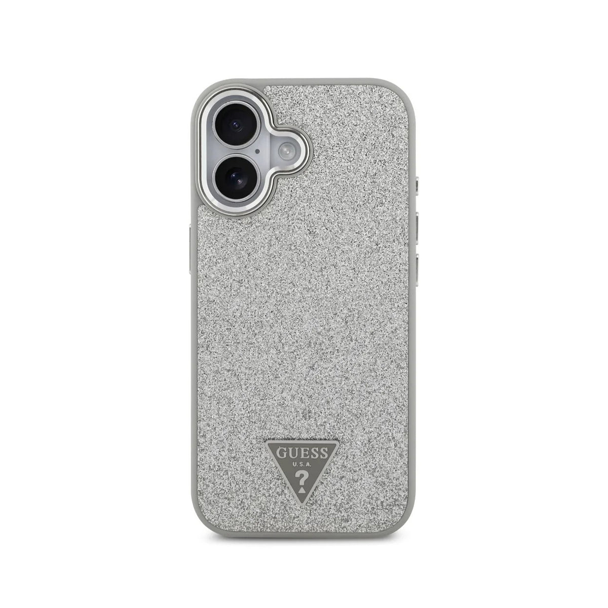 Guess Funda con Purpurina y Logo Triangular para iPhone 17 Compatible con MagSafe y Protección Anticaídas, Plata