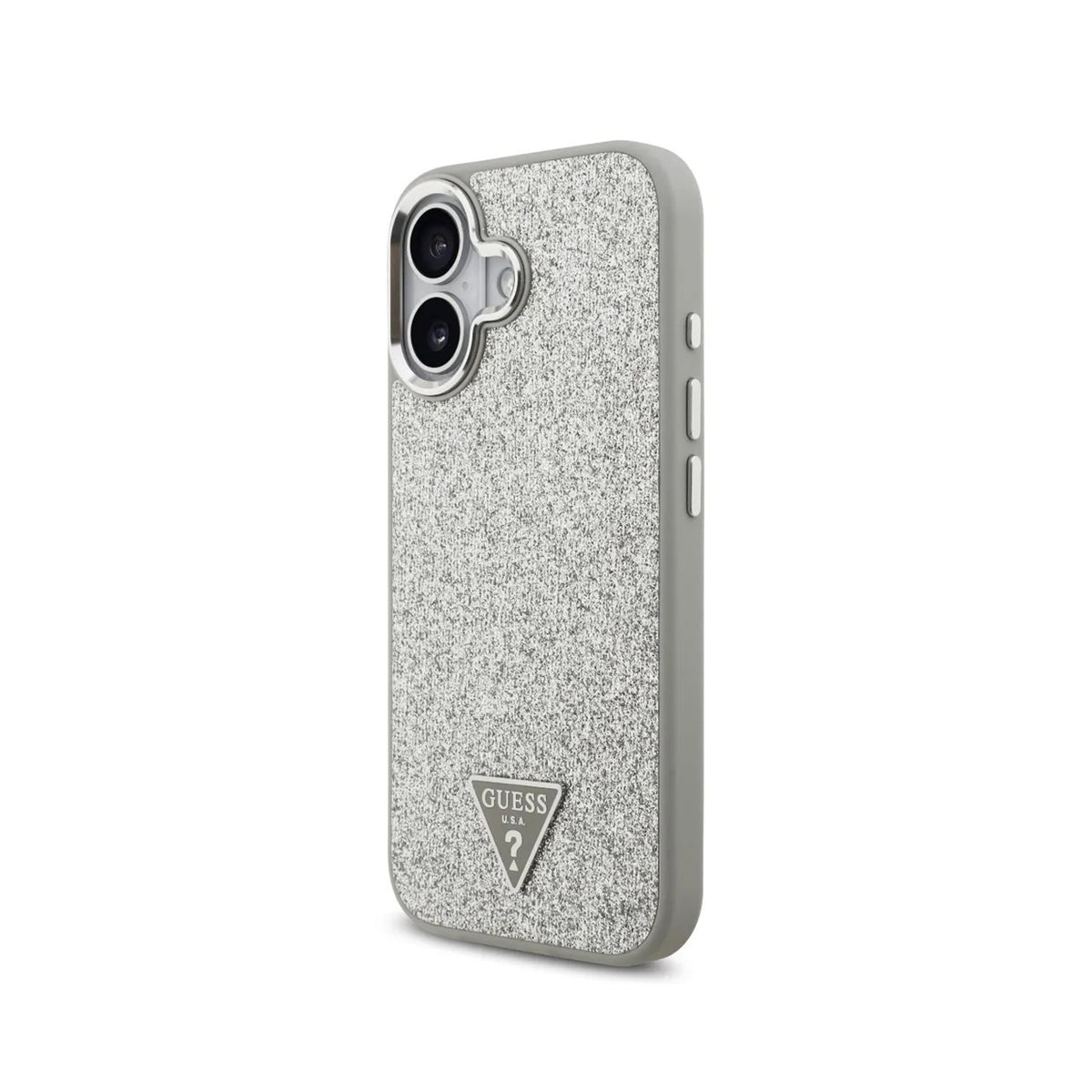 Guess Funda con Purpurina y Logo Triangular para iPhone 17 Compatible con MagSafe y Protección Anticaídas, Plata