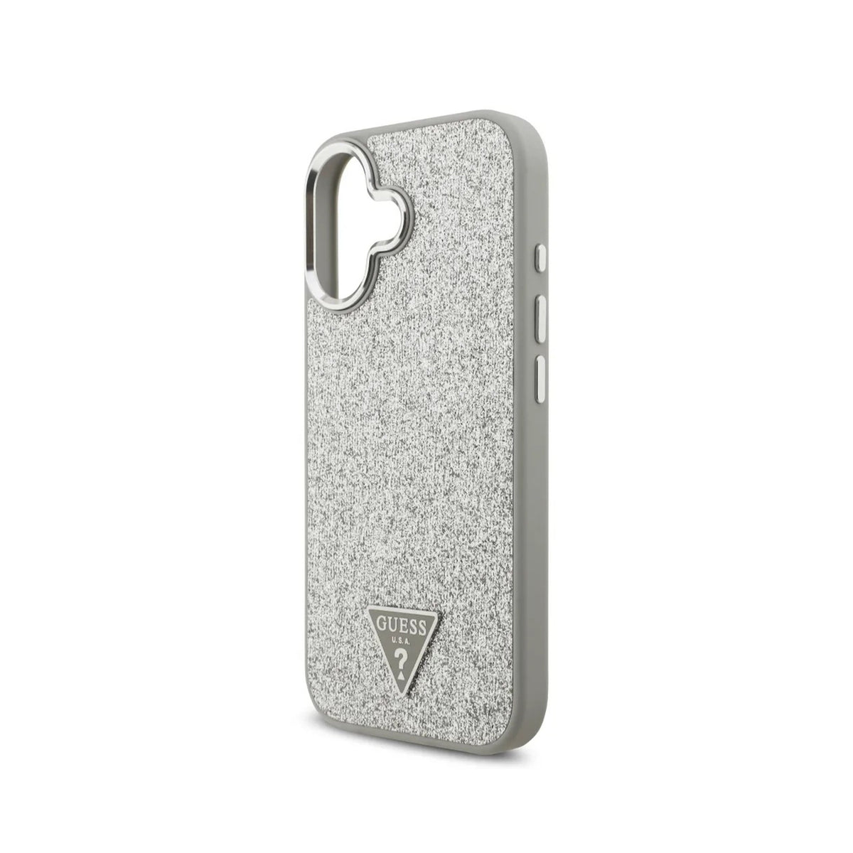 Guess Funda con Purpurina y Logo Triangular para iPhone 17 Compatible con MagSafe y Protección Anticaídas, Plata