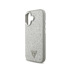 Guess Funda para iPhone 17 – Carcasa con MagSafe, Purpurina Plata y Logo Triangular, Protección Anticaídas y Ajuste Preciso