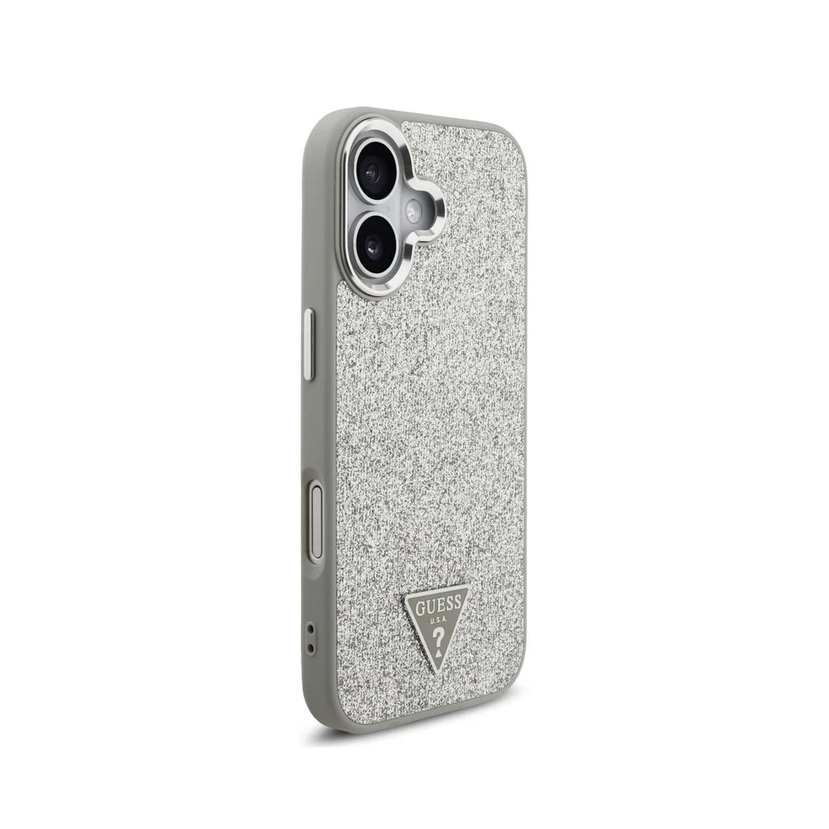 Guess Funda con Purpurina y Logo Triangular para iPhone 17 Compatible con MagSafe y Protección Anticaídas, Plata