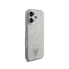 Guess Funda para iPhone 17 – Carcasa con MagSafe, Purpurina Plata y Logo Triangular, Protección Anticaídas y Ajuste Preciso