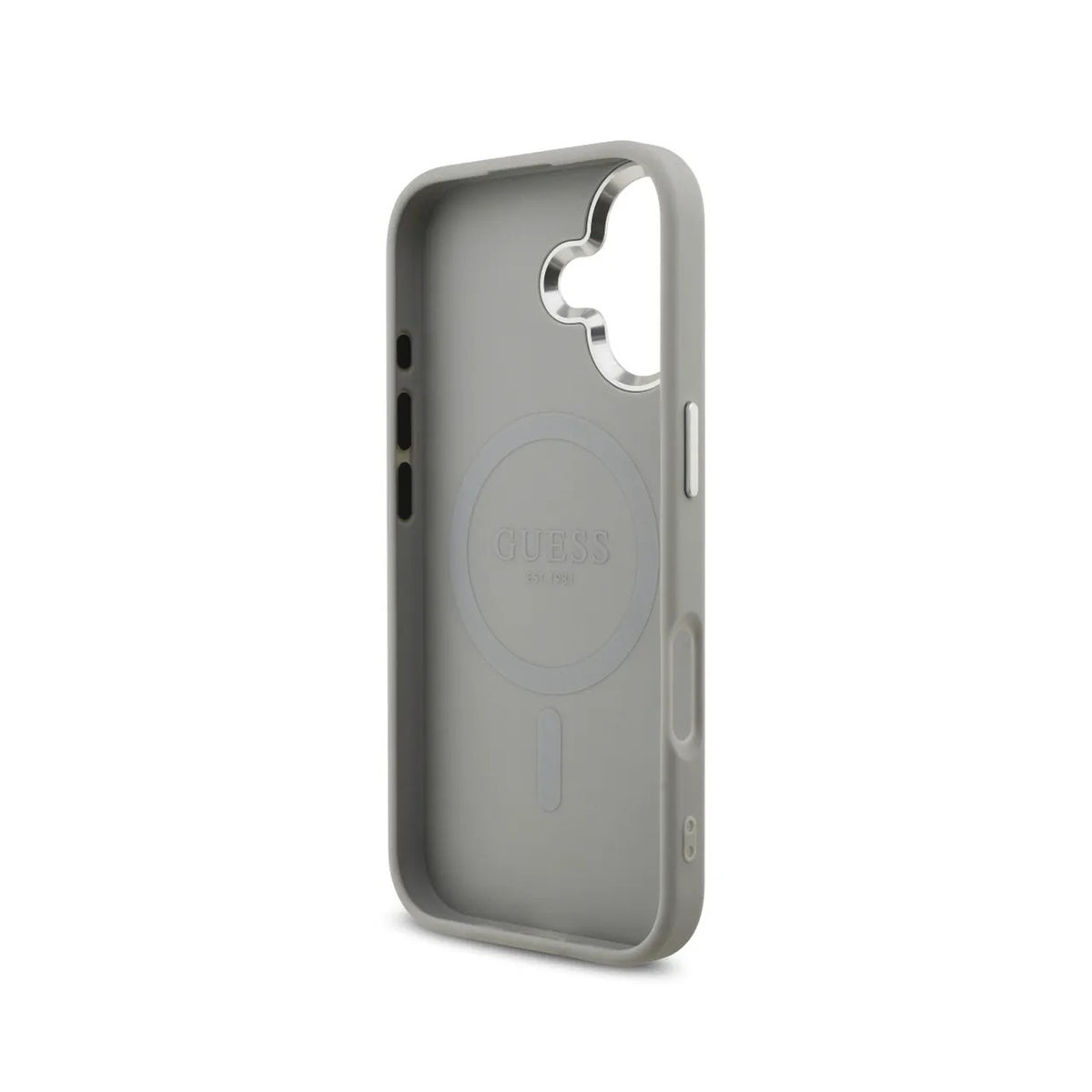 Guess Funda con Purpurina y Logo Triangular para iPhone 17 Compatible con MagSafe y Protección Anticaídas, Plata