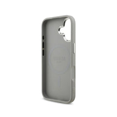 Guess Funda para iPhone 17 – Carcasa con MagSafe, Purpurina Plata y Logo Triangular, Protección Anticaídas y Ajuste Preciso