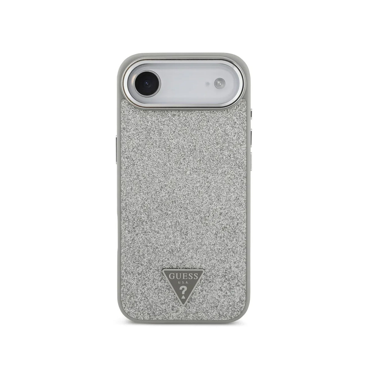 GUESS Funda de Polipiel con Purpurina para iPhone Air Compatible con MagSafe y Protección Anticaídas, Plata