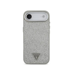 GUESS Funda de Polipiel con Purpurina para iPhone Air Compatible con MagSafe y Protección Anticaídas, Plata